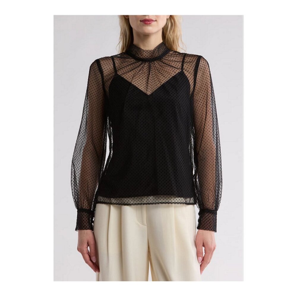 Veronica Beard Voleni Tie-Neck Tulle Blouse